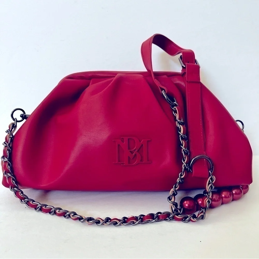 Badgley Mischka Vegan Shoulder Bag Red Purse Removeable Crossbody Strap Clutch